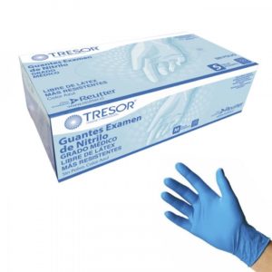 Guante examen nitrilo azul sin polvo Tresor